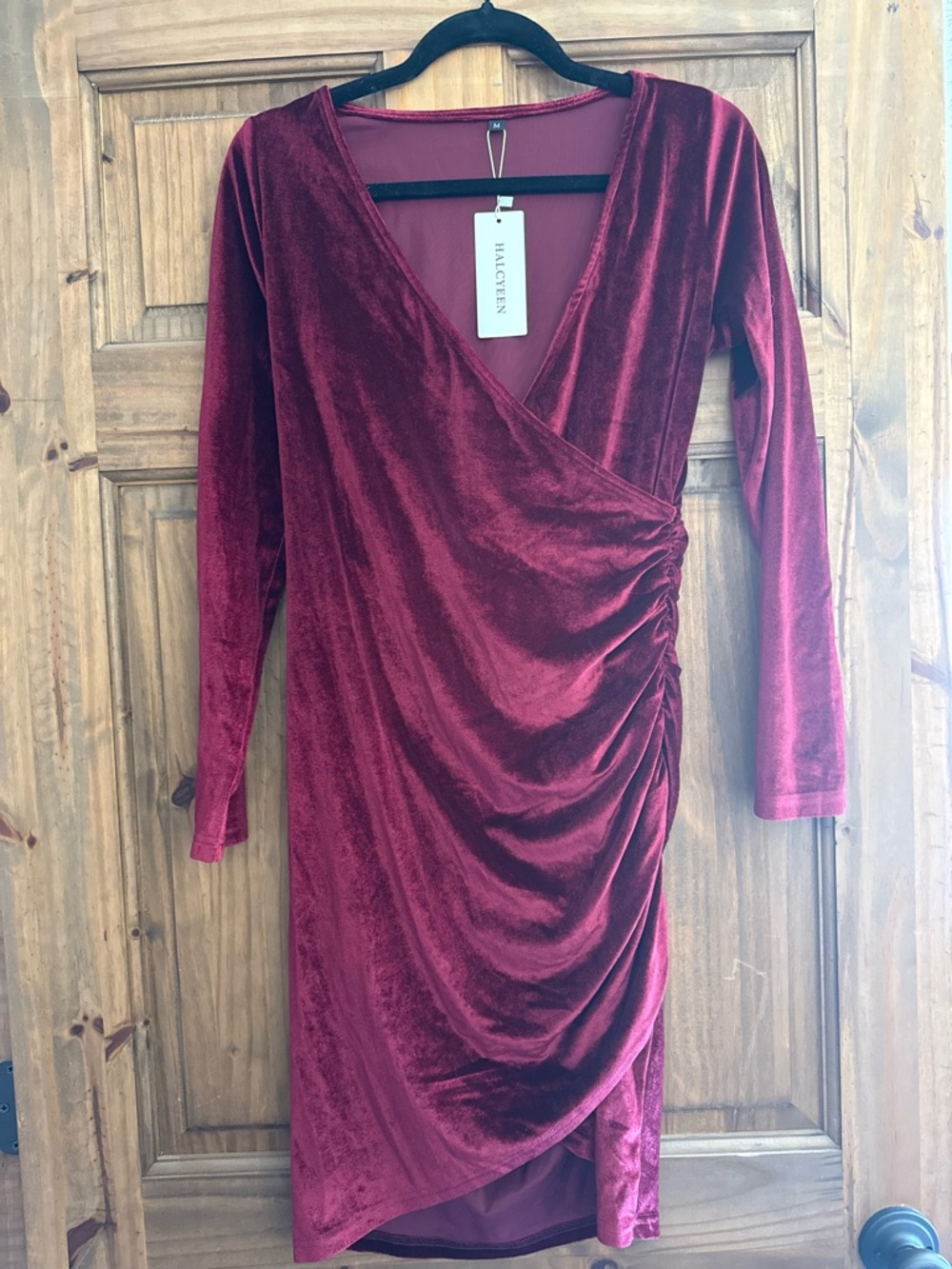 Cranberry Red Velvet Wrap Dress from Amazon